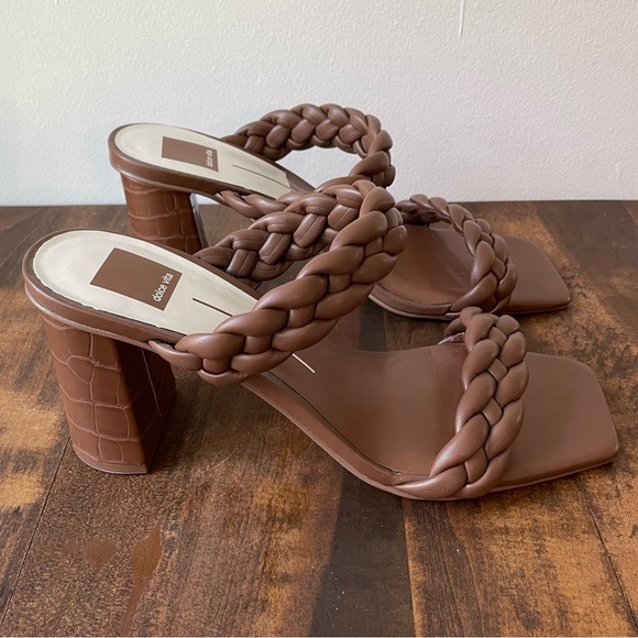 Dolce Vita Paily Square Toe Block Heel Braided Strap Sandal Brown Tan Size 10 - Picture 2 of 6